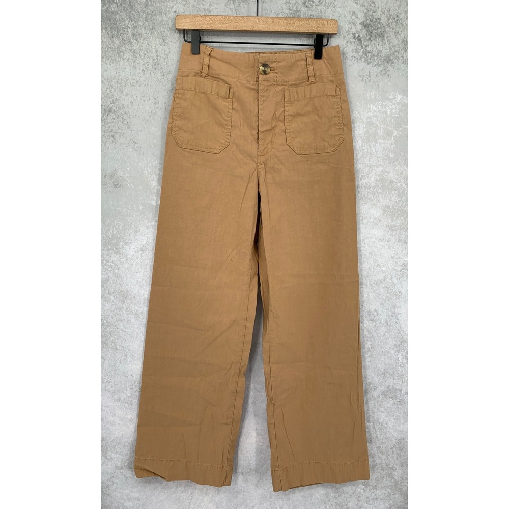 Maeve The Colette Pants Womens 28 Tan Full Length Wide Leg Utility High Rise